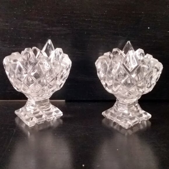 Antique Lead Crystal  Boat Shape Waffle Open Salt and Pepper Set - Picture 6 of 11